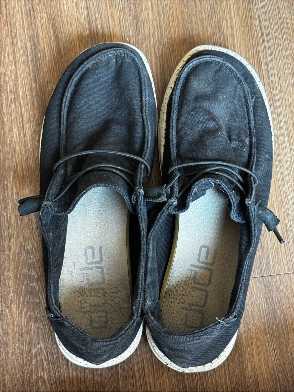 Hey Dude Black Canvas Slip-On Loafers with White Soles